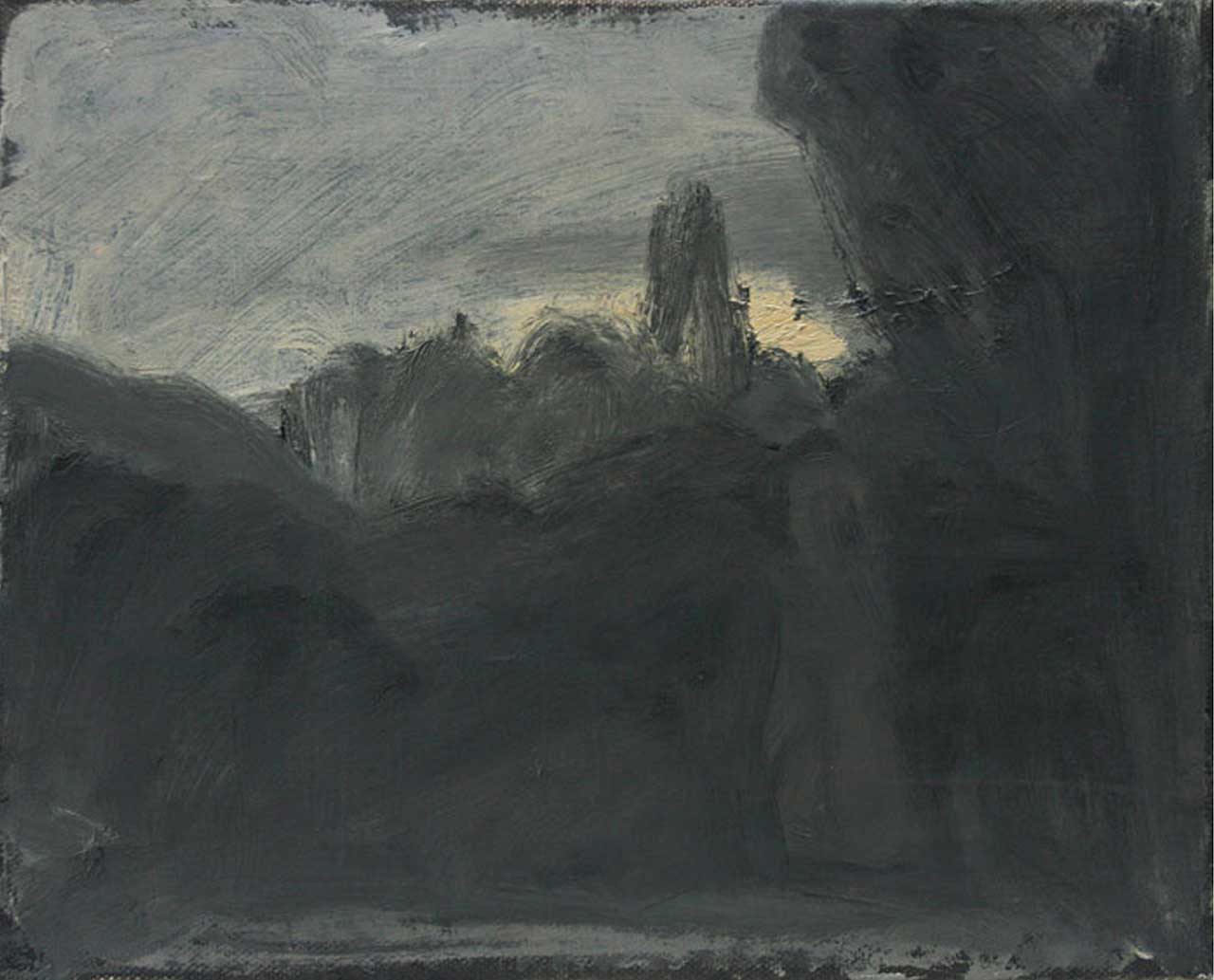 „nach A. Elsheimer11(Tobias und der Engel)“: 2013, Öl, Leinwand, 24 x 30 cm