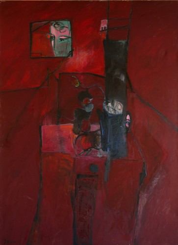 o.T. (rotes Interieur), 2000 - 2001, Öl auf Nessel