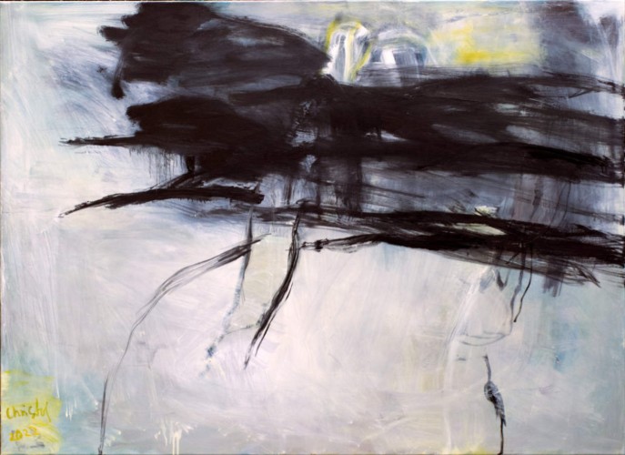 "Schwarzes Gebilde auf Hell" - Öl und Eitempera auf LW - 150 x 110 cm - 2022