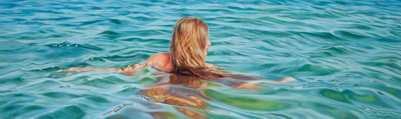 Im Wasser,  150 x 45 cm, Öl auf Leinwand, 2018
